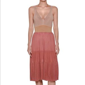 Agnona Colorblock V-Neck Pleated Midi Dress